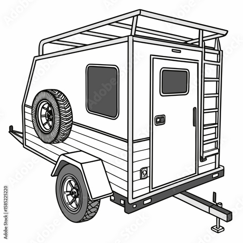 White trailer with spare tire and ladder wheels