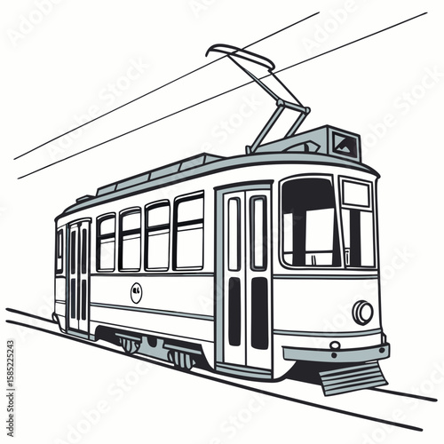 White tram moving on tracks public transport urban