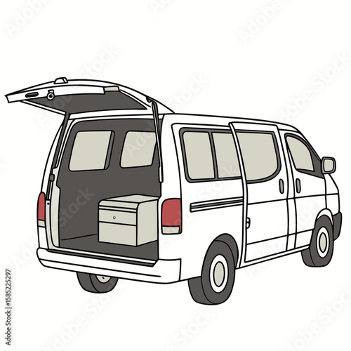 White van with open doors and trunk vehicle transportation