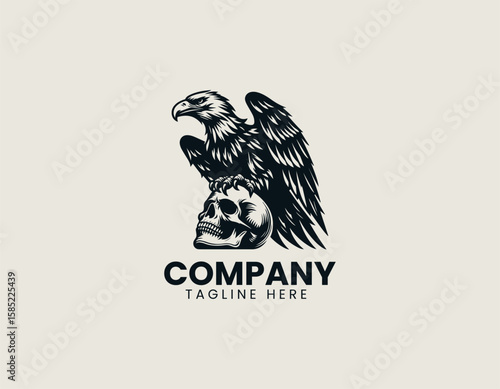 Powerful Eagle Perched Skull Dominance Freedom Strength Vector Logo Design