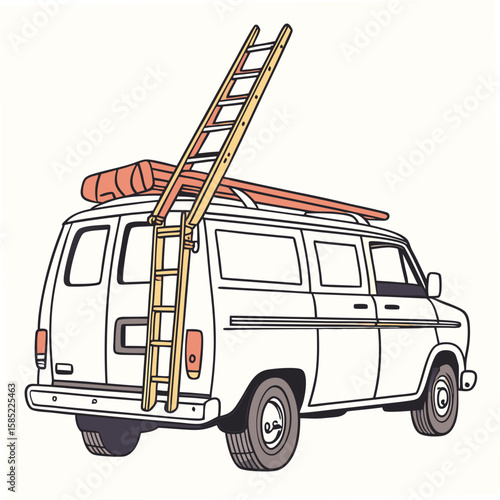 White utility van with ladder service vehicle roof rack