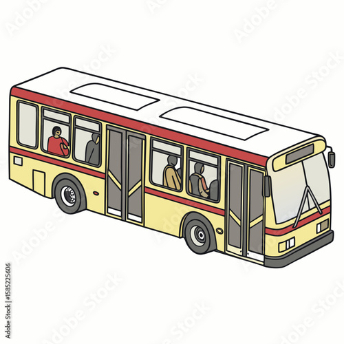 Yellow red city bus with passengers public transport