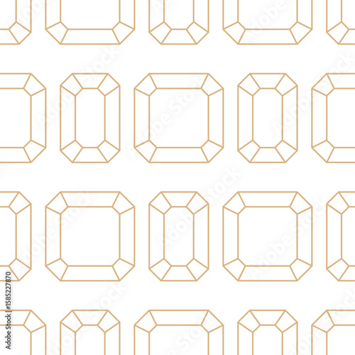 Gold line diamonds seamless pattern. Geometric square cut gems. Linear diamonds luxury art deco diamonds background.