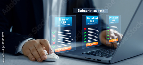 Subscription plan pricing for education and business.Subscription plan offers exclusive access to premium content, special discounts, and priority support.Paid online service subscription plan.