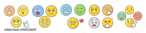 Diverse Collection of Cartoon Emoticons Expressing a Variety of Emotions and Reactions