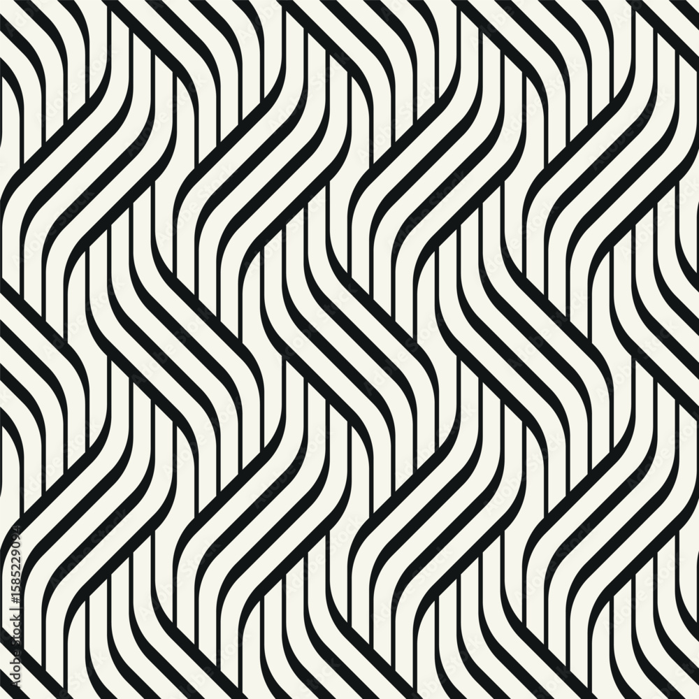 Fototapeta premium Vector seamless pattern. Endless, stylish, tileable design. Rippled, monochrome, geometric background. Linear, weaved grid. Thin, interlaced swatch. Can be used as a swatch for Illustrator.