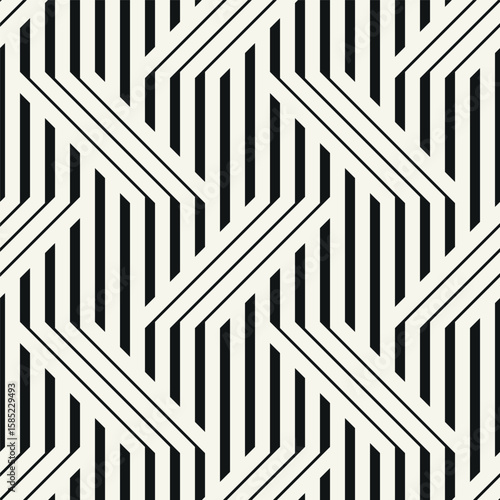 Vector seamless pattern with geometric zigzag. Endless, stylish striped print. Bold, monochrome rhythmic background. Linear, weaved grid. Thin, interlaced swatch. Can be used as a swatch for Illustrat