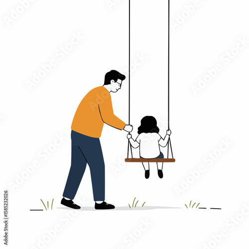 Man pushing a child on a swing in a park, concept of International Men's Day  