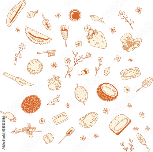 Orange Food and Drink Doodle Pattern