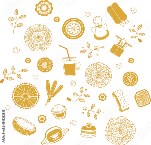 Orange Food and Drink Doodle Pattern