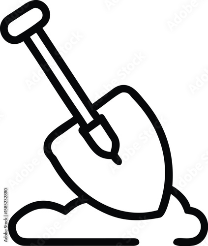 Vector art of a shovel digging into the soil, ready for gardening or construction work