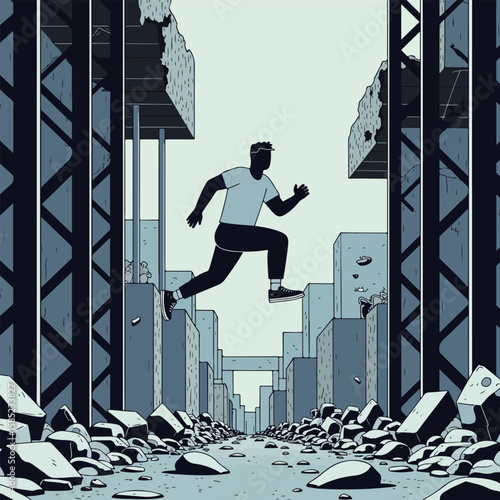 Man Running Through Ruined City