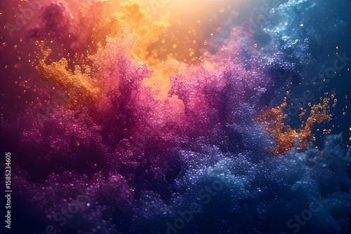 ia generated. Abstract Cosmic Cloud of Vibrant Colors and Particles.  Swirling abstract clouds of pink, gold, and blue particles on a dark background.



