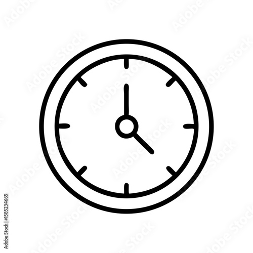Simple round clock icon in black line style on white background  