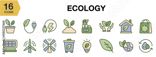 Ecology flat icon set. Includes ecology, nature, green, earth, environment, and More. Flat icons vector collection.