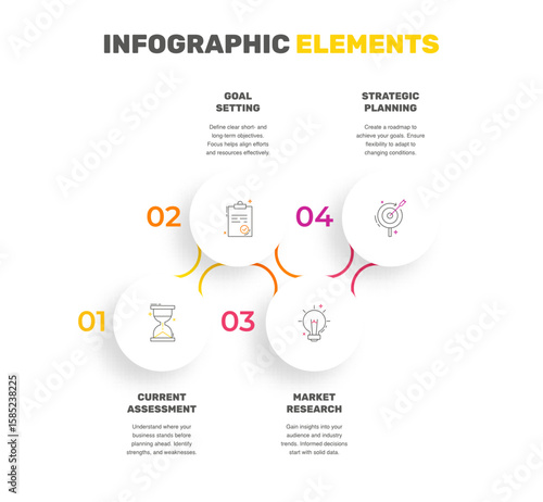 Vector line template circle infographics. Business concept with 4 options and labels. Four steps for diagrams, flowchart, timeline