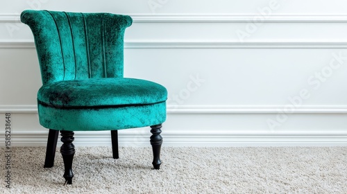 One velvet chair on a soft carpet with clean background design