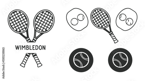 Wimbledon Tennis Icon Set Ten Vector Variations for Tournament Designs on transparent background tennis icon set featuring ten different vector