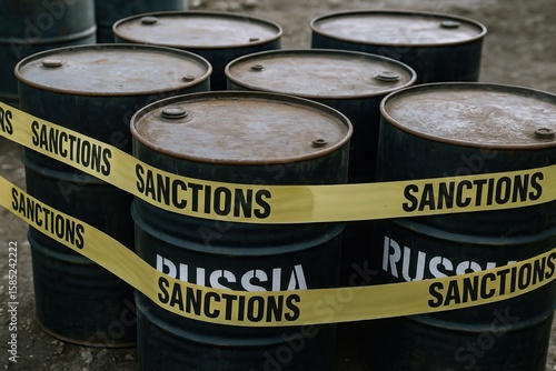 A tariff dispute can strain international trade relations. Rusty barrels surrounded by yellow caution tape
