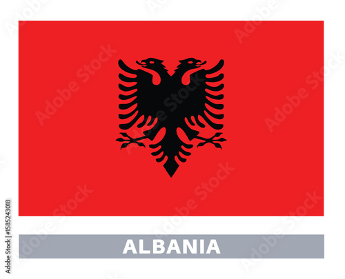 Albanian flag. Flag icon. Standard colors. Standard size. Rectangular flag.