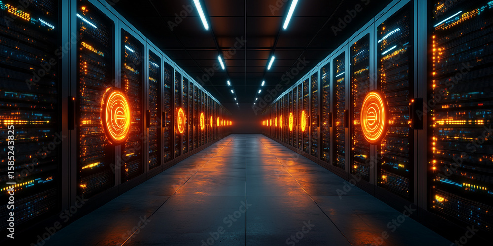 Fototapeta premium Businessman leveraging artificial intelligence for data processing in a high-tech server environment
