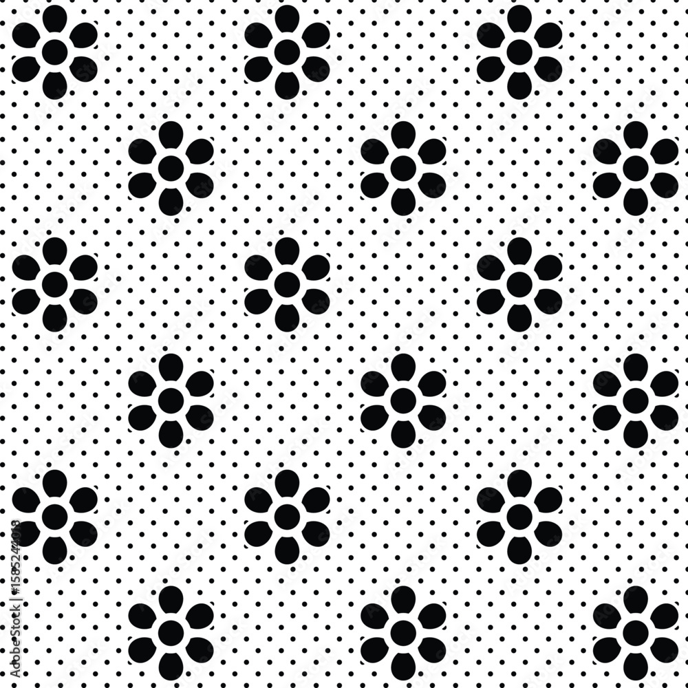 Fototapeta premium Flower and dot pattern, Background, texture, fabric.