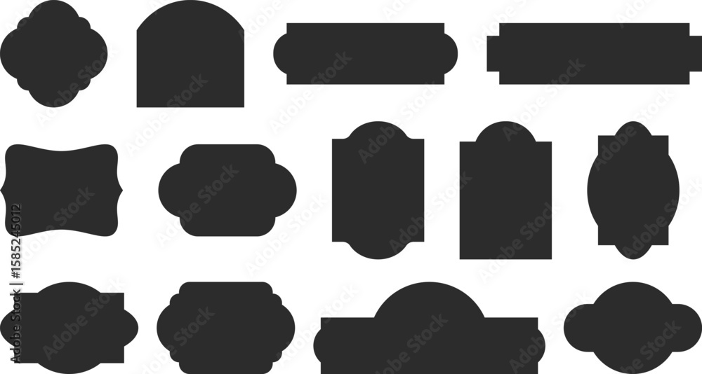Vintage label collection with ornate frames and elegant silhouettes. Decorative badge shapes for product packaging, branding and logo design. Vector templates set with blank, empty space