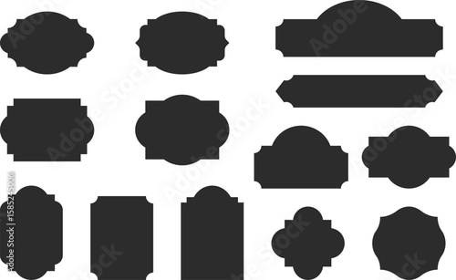 Vintage label collection with ornate frames and elegant silhouettes. Decorative badge shapes for product packaging, branding and logo design. Vector templates set with blank, empty space