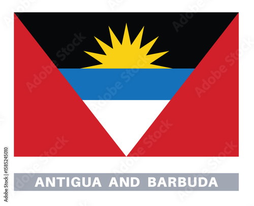 Flag of Antigua and Barbuda. Flag icon. Standard colors. Standard size. Rectangular flag.