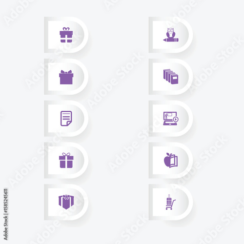Icon set on white button with purple icons perfect for app or web design