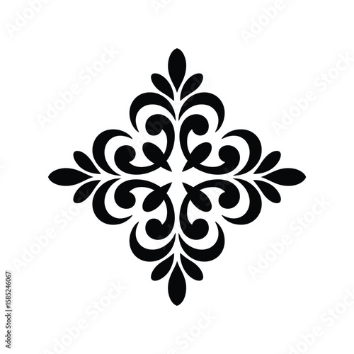 Elegant Black and White Floral Ornament Design Element Illustration
