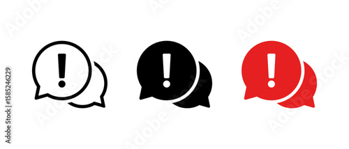 Exclamation mark chat icon. Warning speech bubble sign. Important message symbol