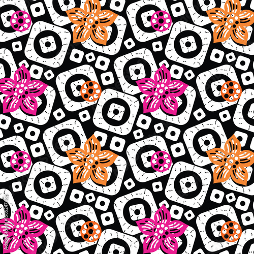 Flower and geometric pattern, background, texture, fabric print,