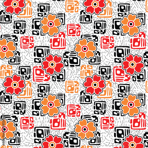 Flower and geometric pattern, background, texture, fabric print,