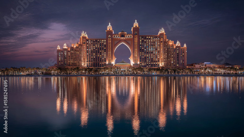 Dubaiâ€™s iconic Atlantis hotel dazzles under the night sky on Palm Jumeirah, captured in a stunning architectural landscape photo