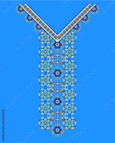 Design Textile Geometric design for collar shirts, T-shirt in tribal style, decorative border, Geometric Line Neck Graphic Design. design for collar shirts, T shirts collar, fashion wearing.