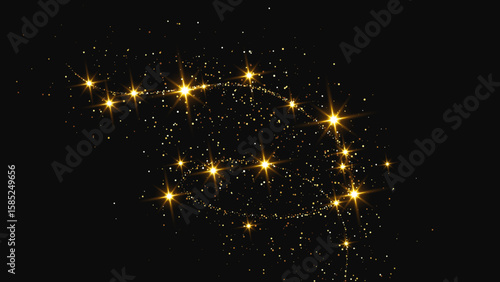 Gold glittering confetti wave and stardust