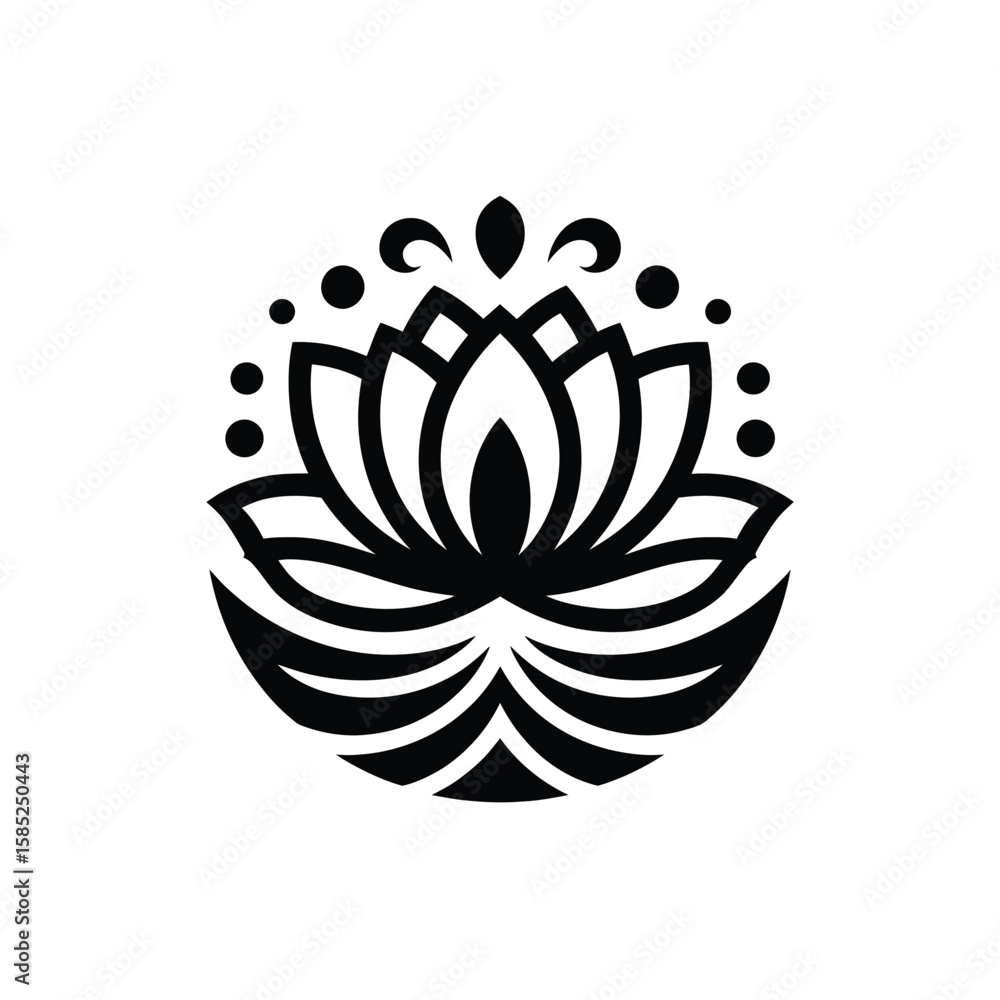 Fototapeta premium Elegant Lotus Flower Design in Black and White Vector Illustration