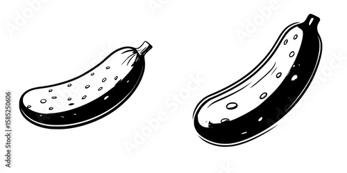 Two black icons of cucumbers shown on a white background representing fresh vegetables ready for use in culinary dishes