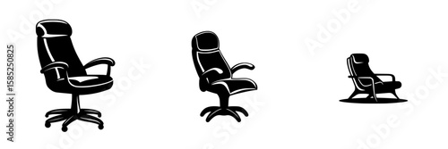 Collection of black icons representing different styles of office and lounge chairs in a minimalistic design