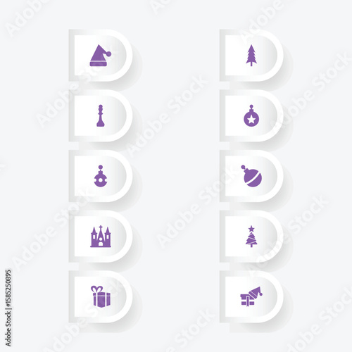 Christmas icon set with festive purple elements