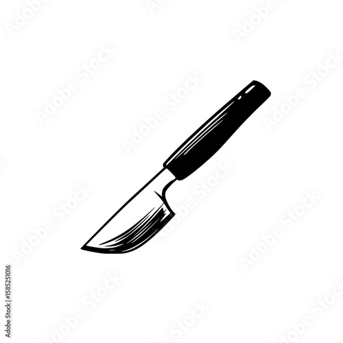 Sharp black kitchen knife used for detailed tasks in culinary preparation