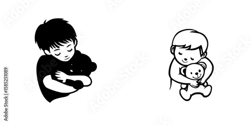 Children hugging stuffed animals in a playful and comforting moment showcasing warmth and friendship