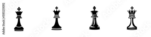 Black icon set of chess kings representing strategy and competition in a minimalist style