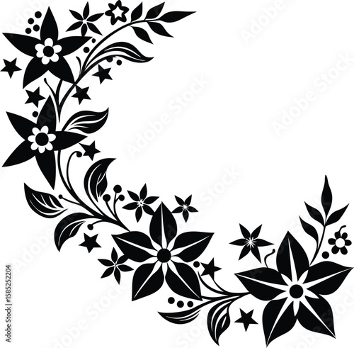 Floral Corner Design with Star Shaped Flowers