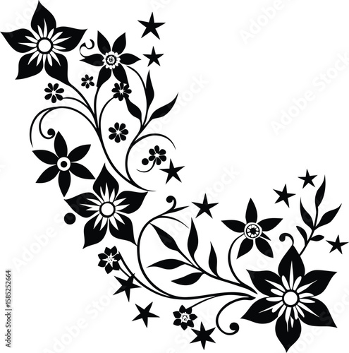 Floral Flourish Corner with Star Shaped Flowers