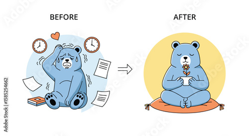 From stressed bear to calm bear a journey to peacefulness and relaxation