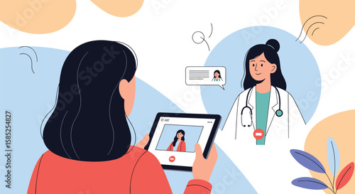Patient consults doctor using online video call for remote medical advice