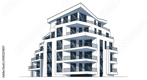 Modern apartment building design with balconies and large windows architectural style