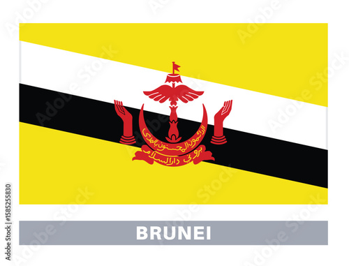 Flag of Brunei. Flag icon. Standard colors. Standard size. Rectangular flag.